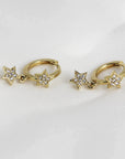 Diamond Star Huggie Hoop Earrings Dangling in 14k Gold (SINGLE OR PAIR) - Melt'm Jewelry