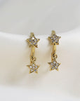Diamond Star Huggie Hoop Earrings Dangling in 14k Gold (SINGLE OR PAIR) - Melt'm Jewelry