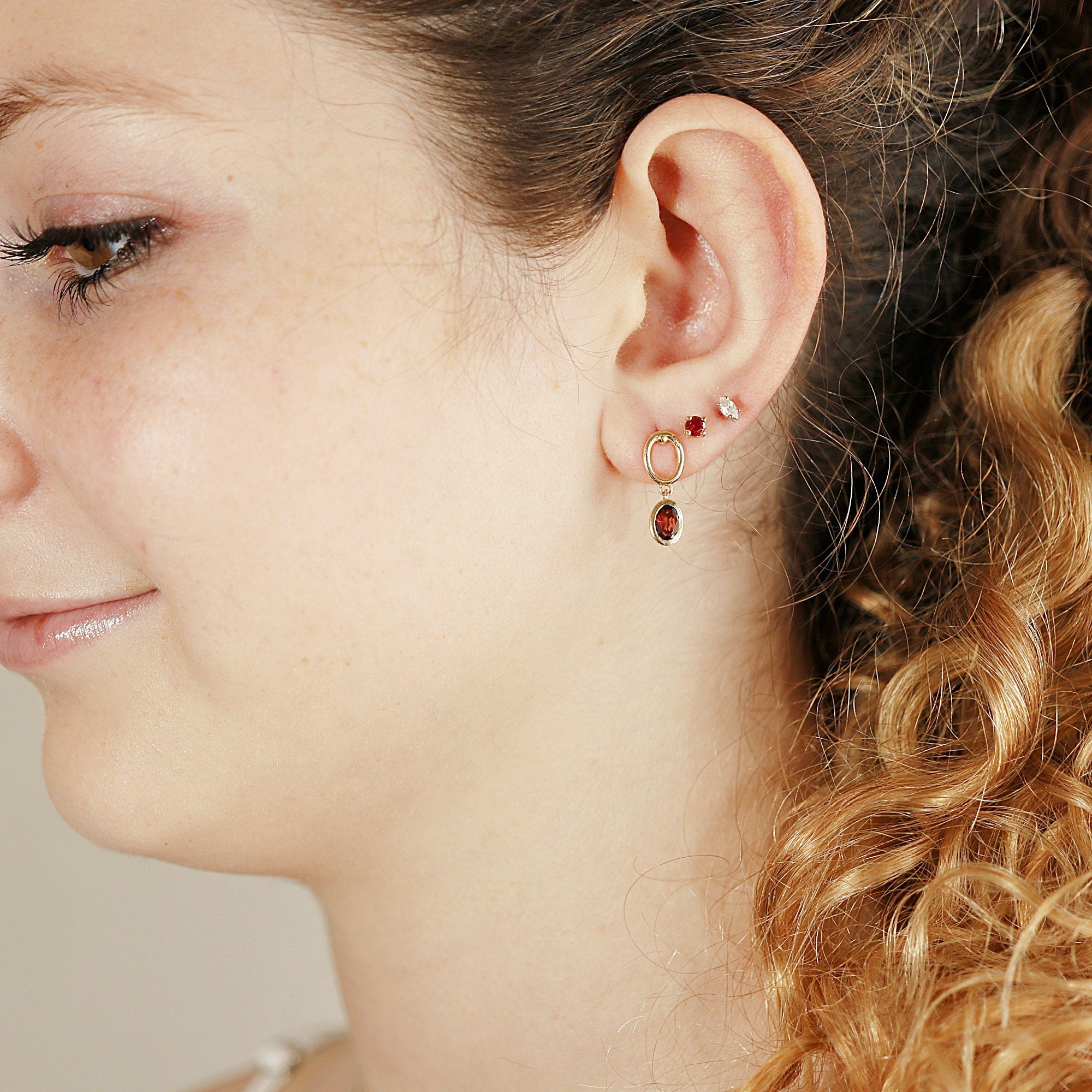 Delicate Ruby Stud Earrings 14k Gold