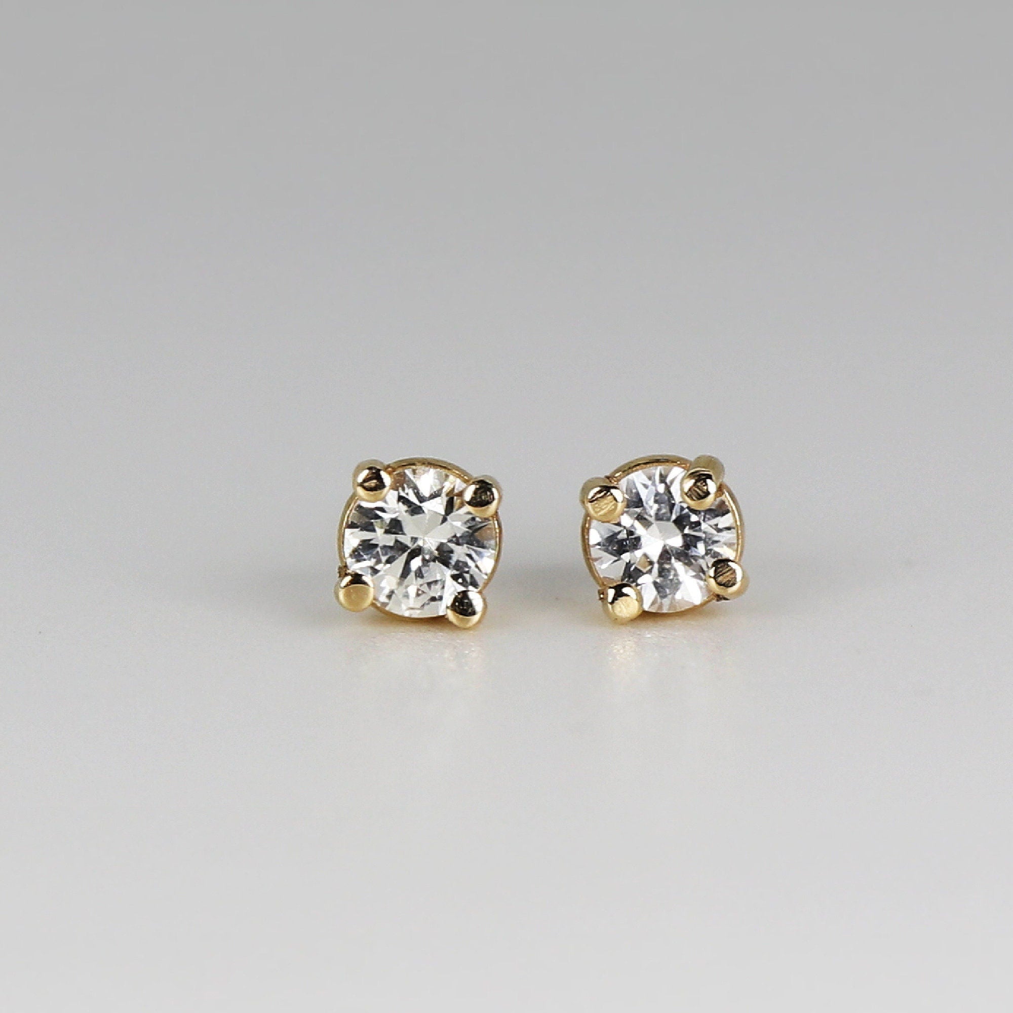 14k Gold White Sapphire Earrings, Minimalist Earrings, White Sapphire Bridal Earrings - Melt'm Jewelry