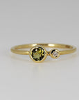 Diamond & Green Tourmaline Ring 14k Gold, Two Birthstone Ring