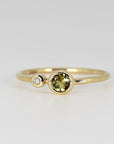 Diamond & Green Tourmaline Ring 14k Gold, Two Birthstone Ring