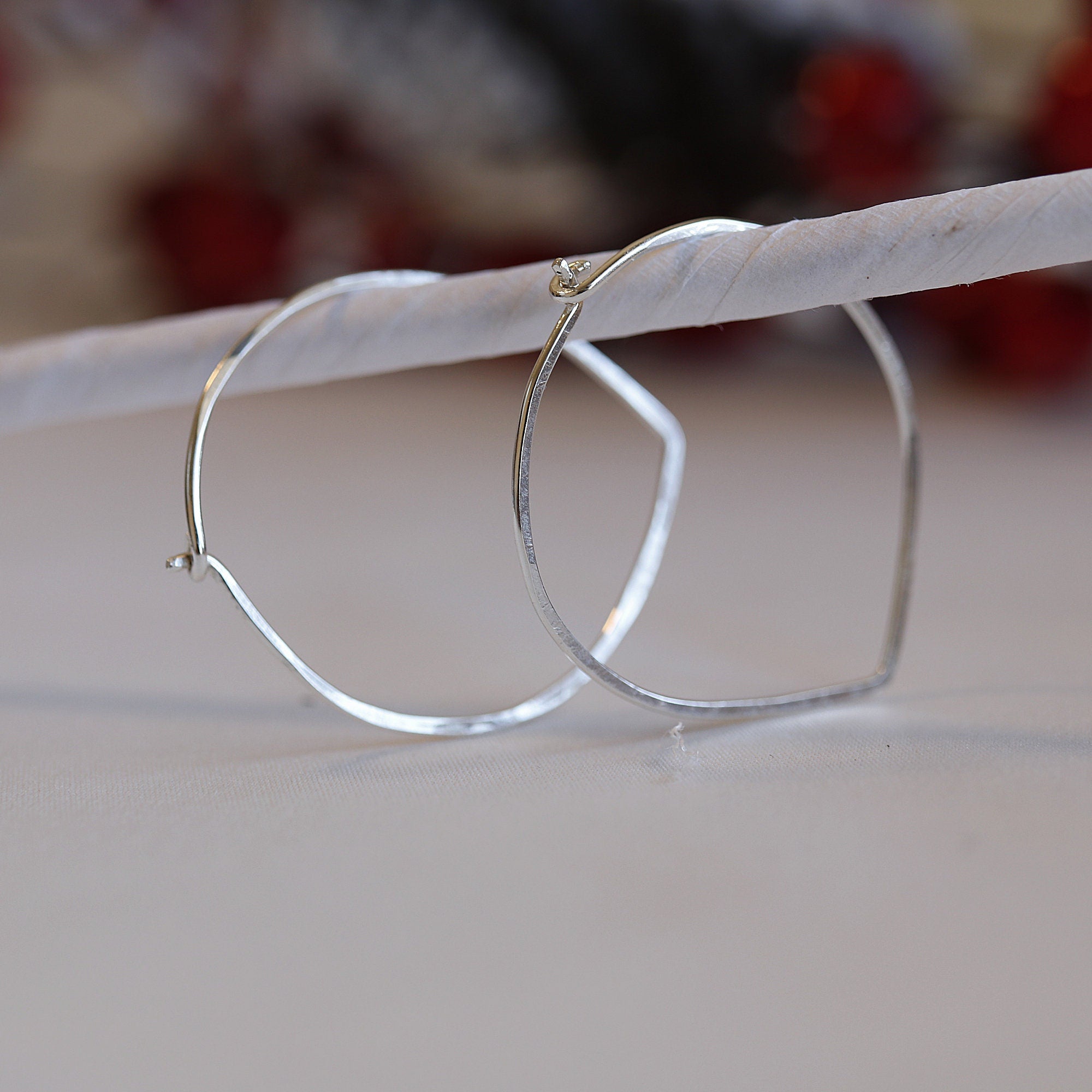 Big Size Silver Petal Hoop Earrings, Lotus Petal Earrings