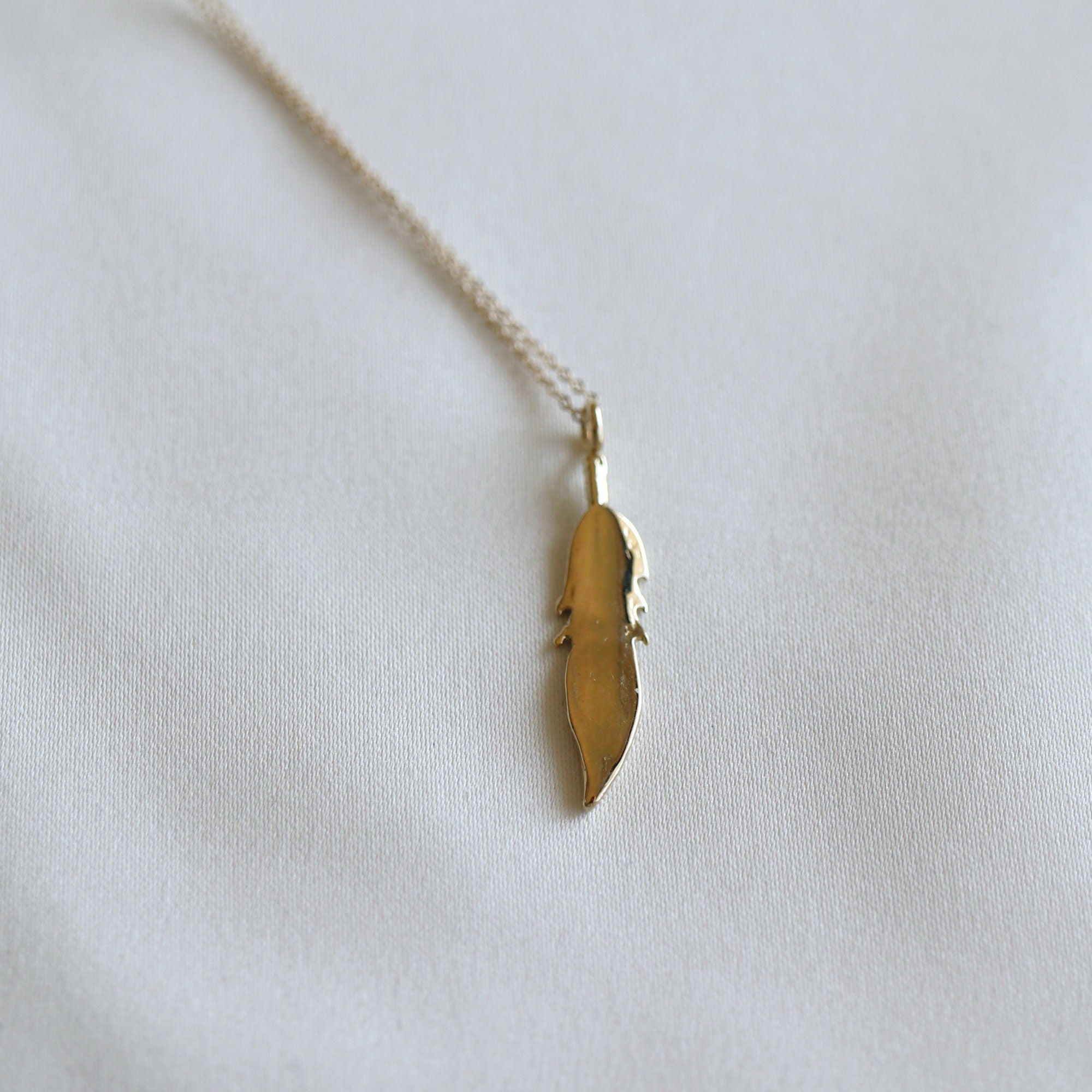 14k Gold Feather Pendant, Meaningful Jewelry - Melt'm Jewelry