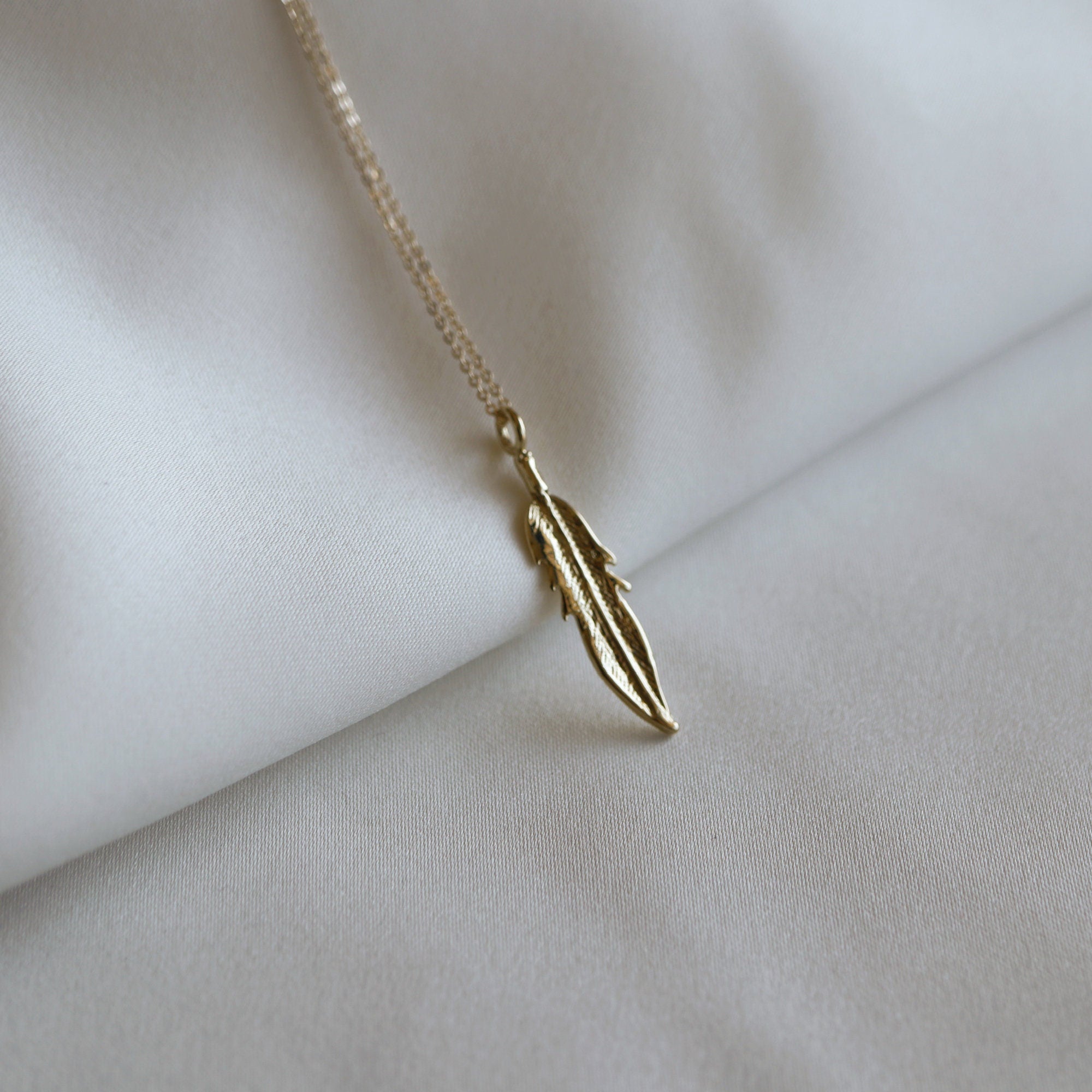 Feather Gold Necklace, 14k Solid Gold Feather Pendant, Meaningful Jewelry