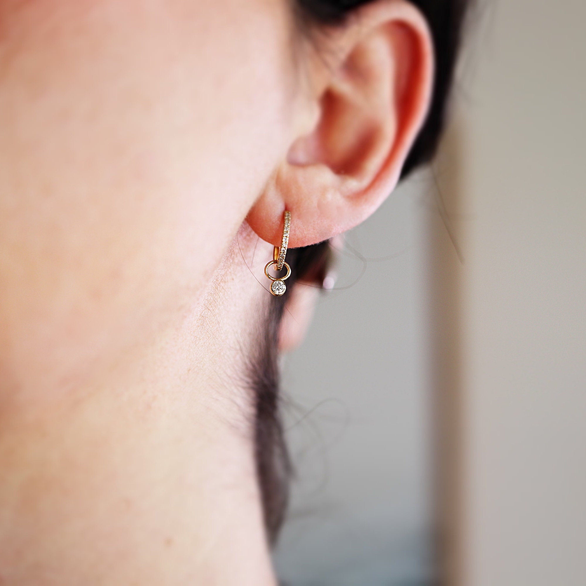 14k Gold Charm, Gold Earring Charm, Gold Huggie Charm, Add On Hoop Charm - Melt'm Jewelry