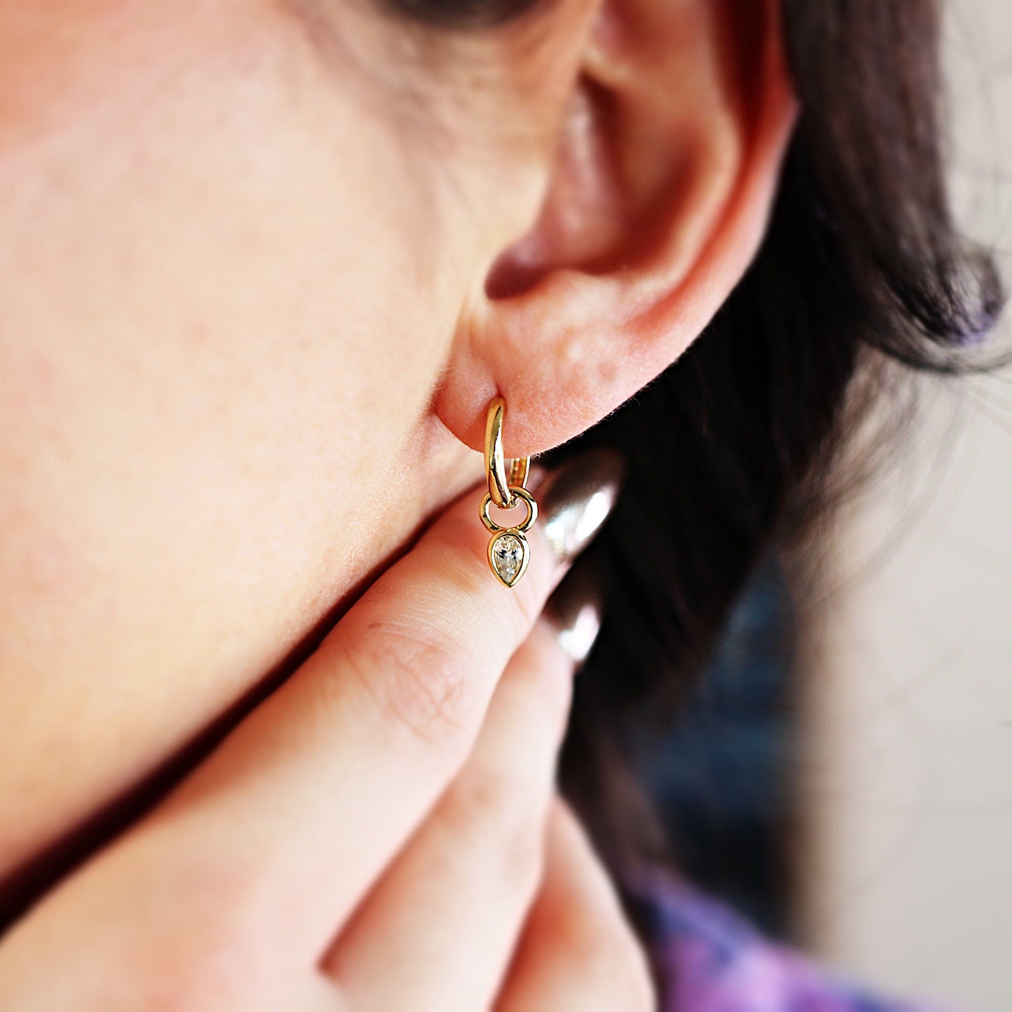 14k Gold Charm, Gold Earring Charm, Gold Huggie Charm, Add On Hoop Charm - Melt'm Jewelry