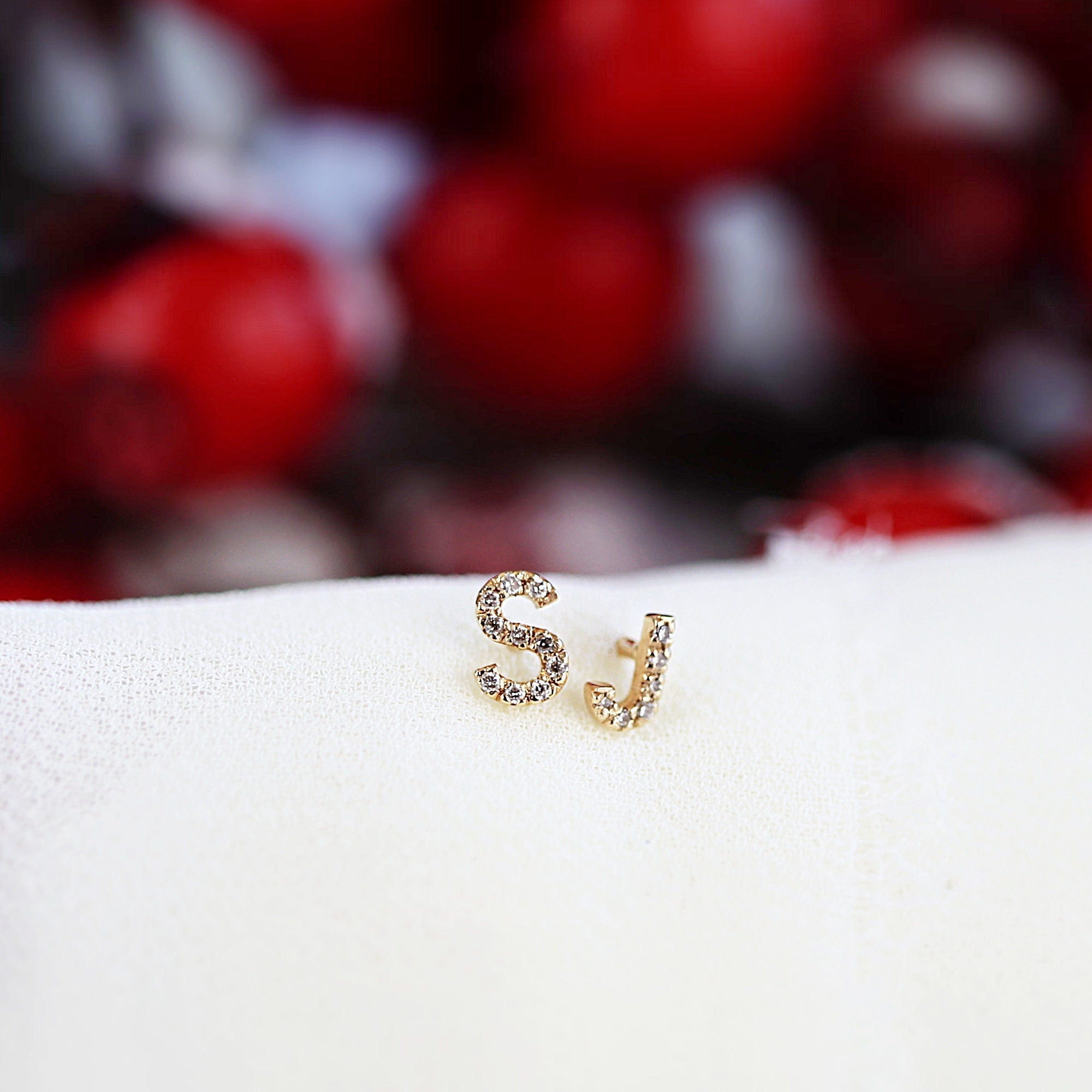 Diamond Initials Stud Earrings in 14k Gold (SINGLE or PAIR) - Melt'm Jewelry