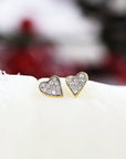 Cute Diamond Heart Earrings, 14k Solid Gold Diamond Screw Studs