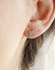 Cute Diamond Heart Earrings, 14k Solid Gold Diamond Screw Studs