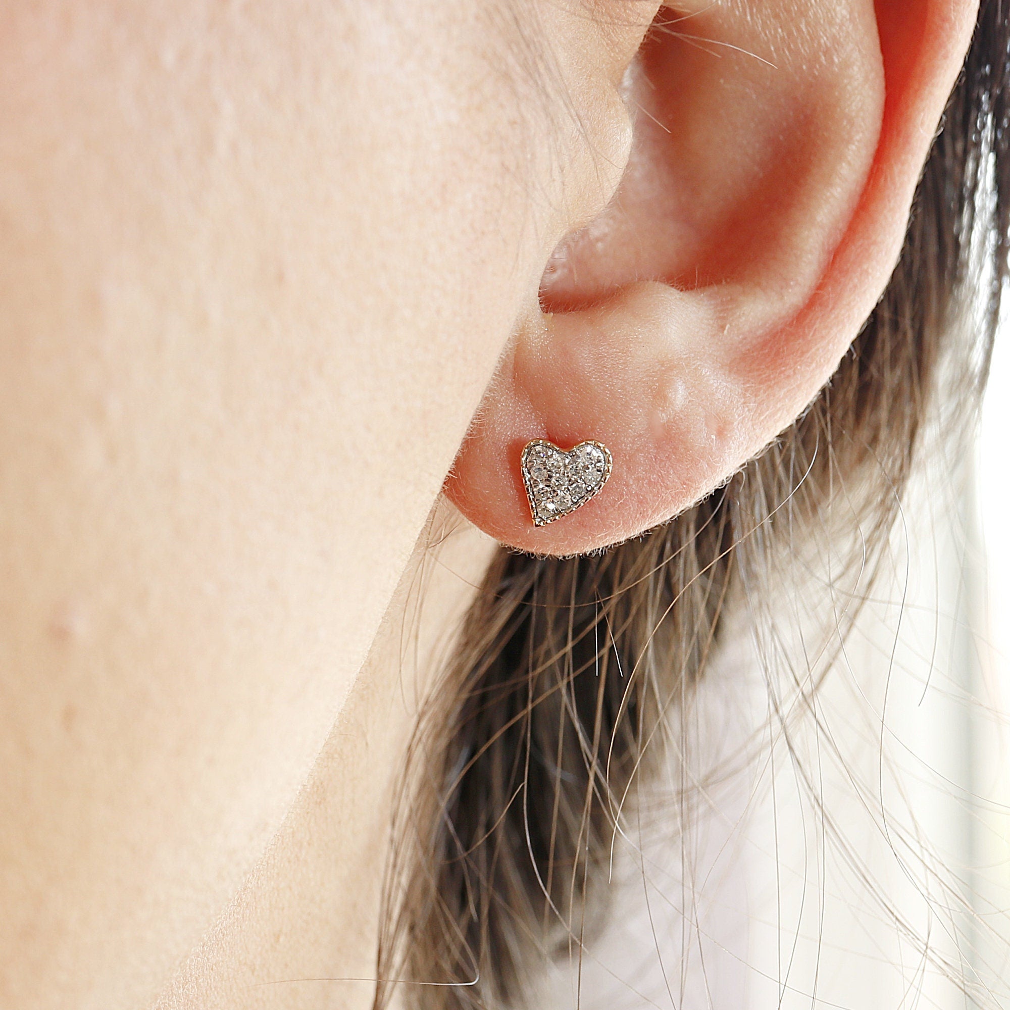 Cute Diamond Heart Earrings (SINGLE or PAIR) - Melt'm Jewelry