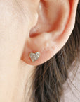 Cute Diamond Heart Earrings, 14k Solid Gold Diamond Screw Studs