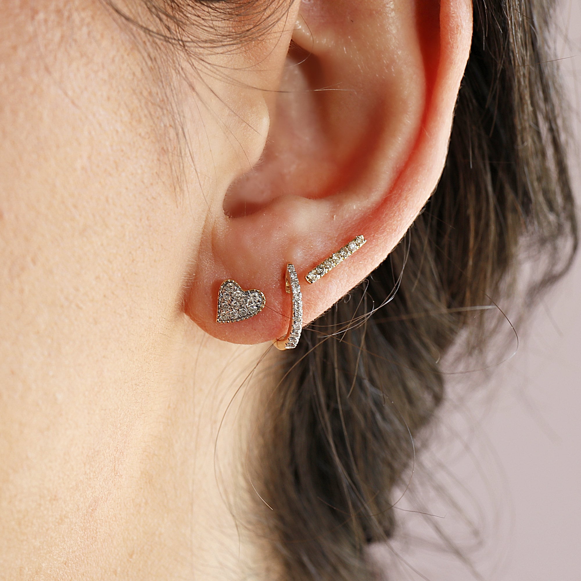 Diamond Bar Earrings in 14k Gold (SINGLE or PAIR) - Melt'm Jewelry