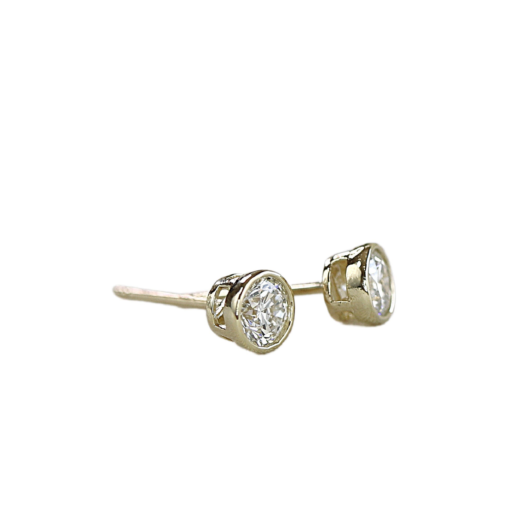 0.50 Ct Natural Diamond Bezel Set Stud Earrings 14K Solid Gold