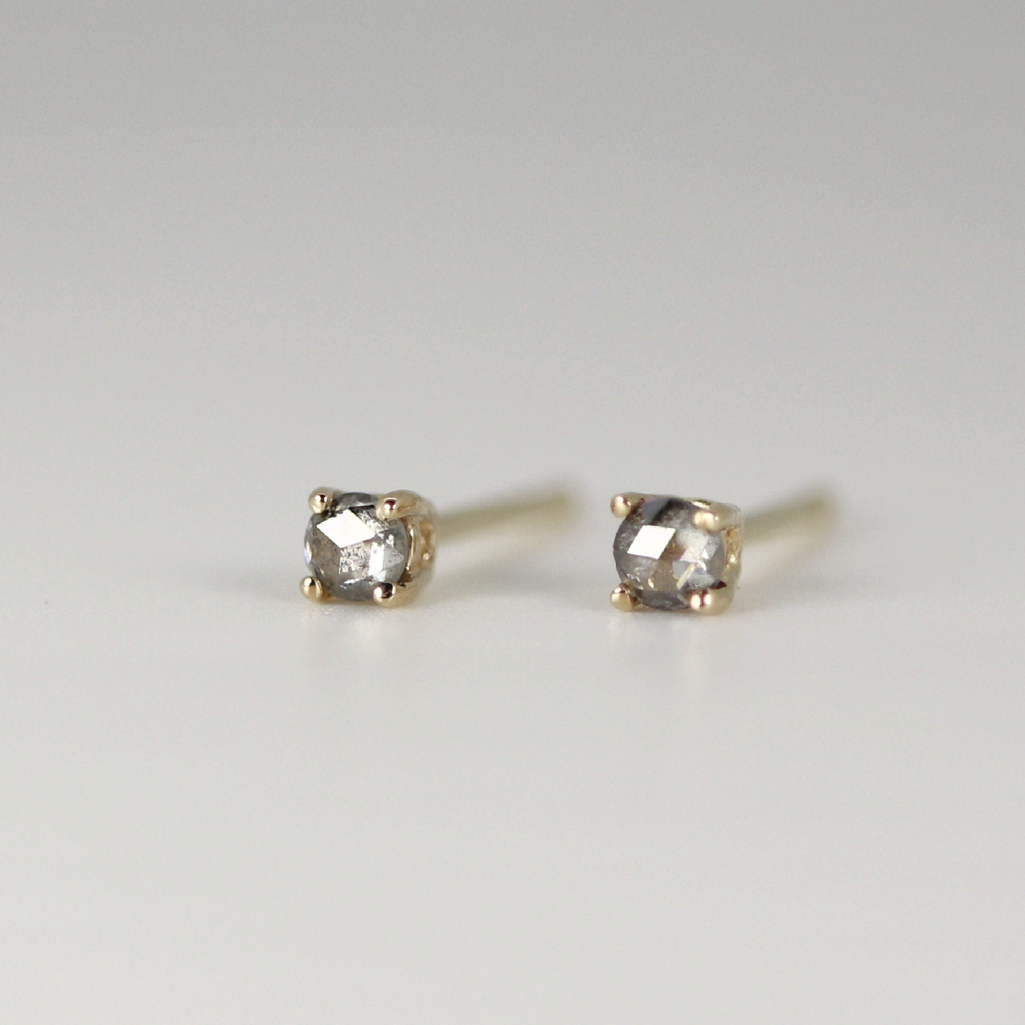 Tiny Rose Cut 2mm Salt and Pepper Diamond Earrings