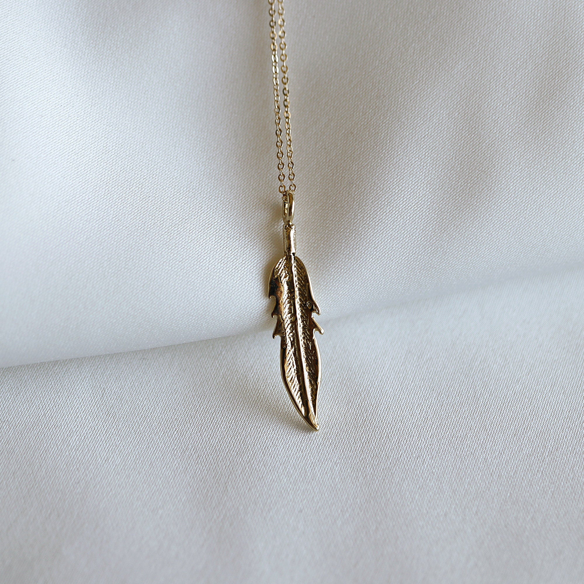 Feather Gold Necklace, 14k Solid Gold Feather Pendant, Meaningful Jewelry