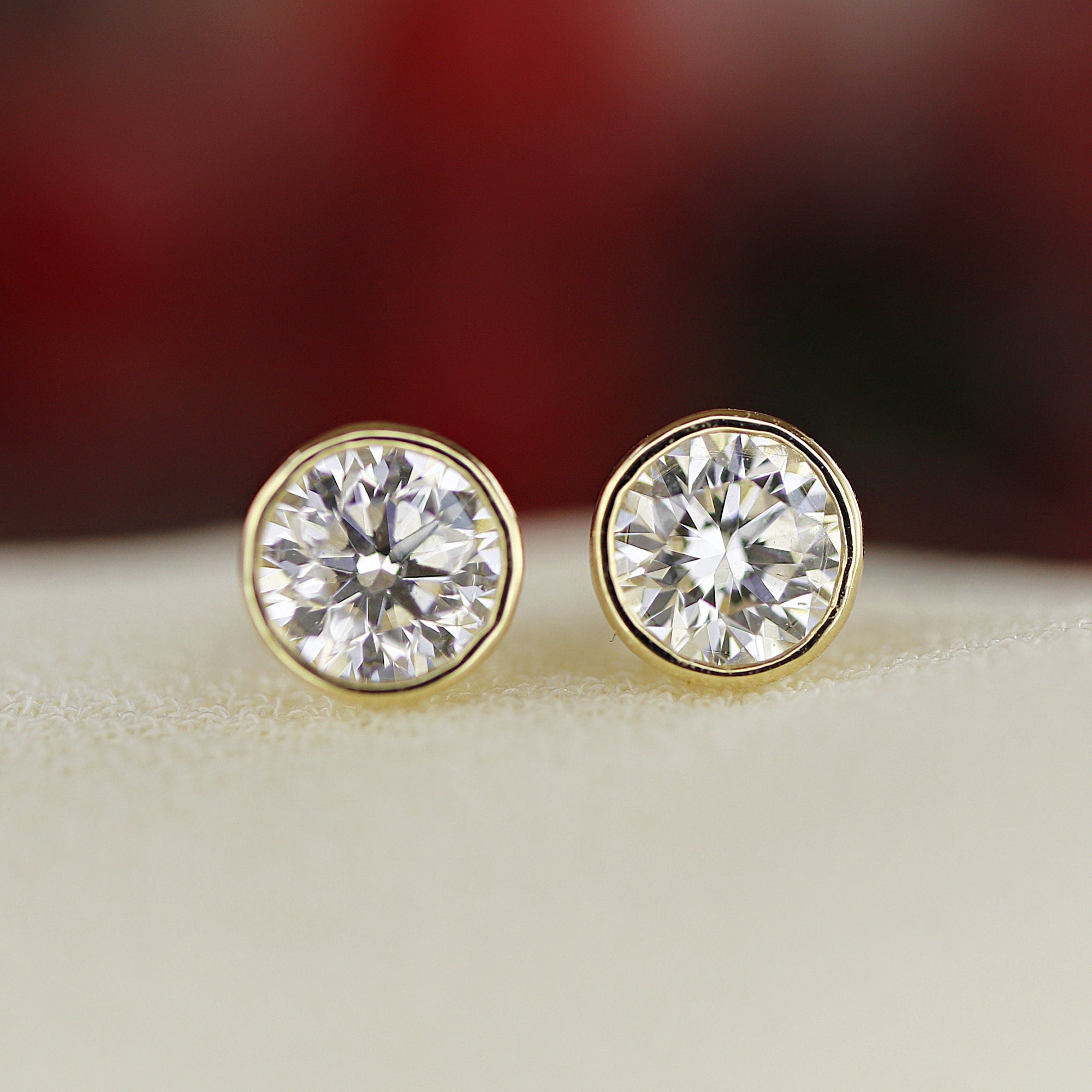 0.50 Ct Natural Diamond Bezel Set Stud Earrings in 14K Gold (SINGLE or PAIR) - Melt'm Jewelry
