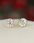 0.50 Ct Natural Diamond Bezel Set Stud Earrings 14K Solid Gold