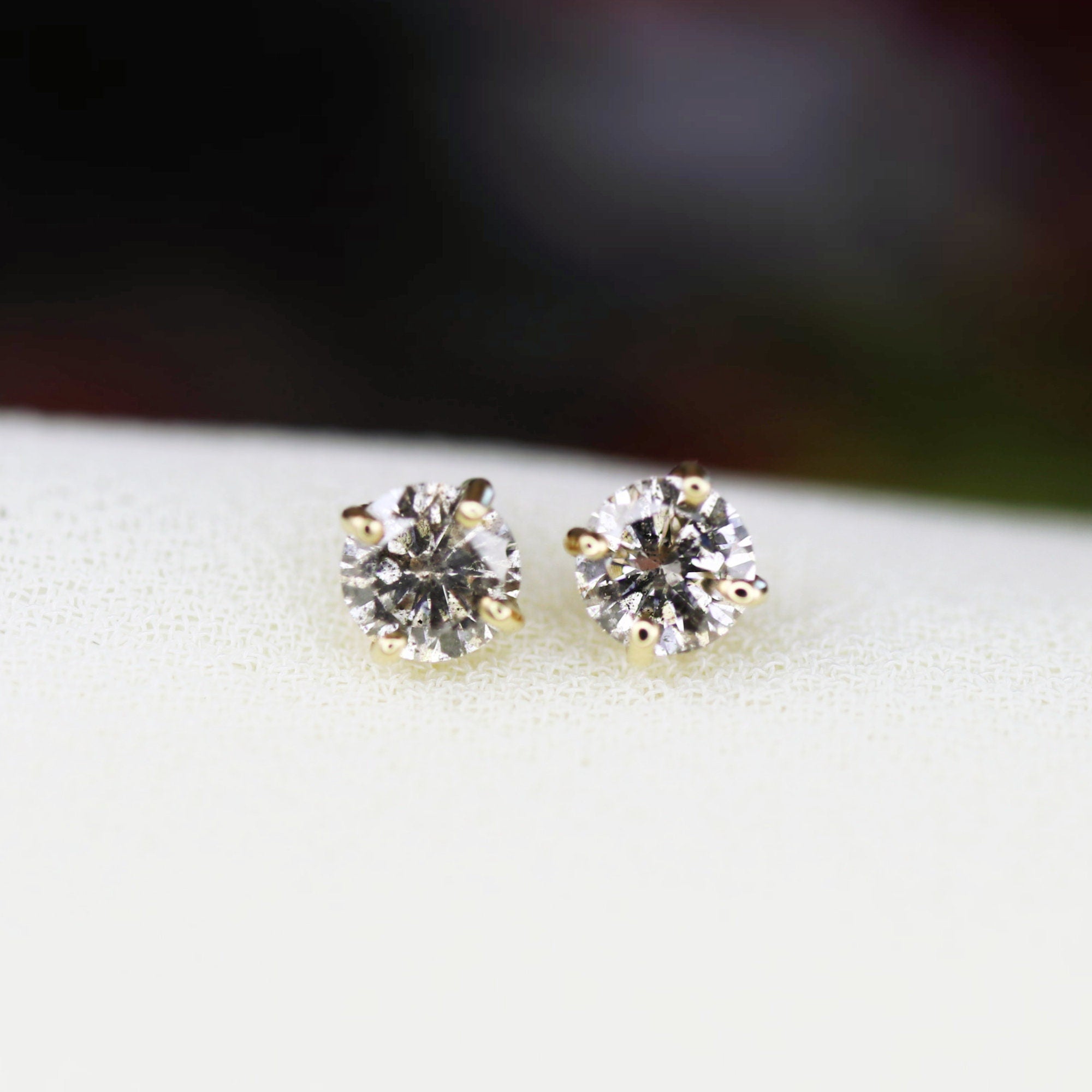 0.20 Ct Grey Diamond Earrings 14k Gold