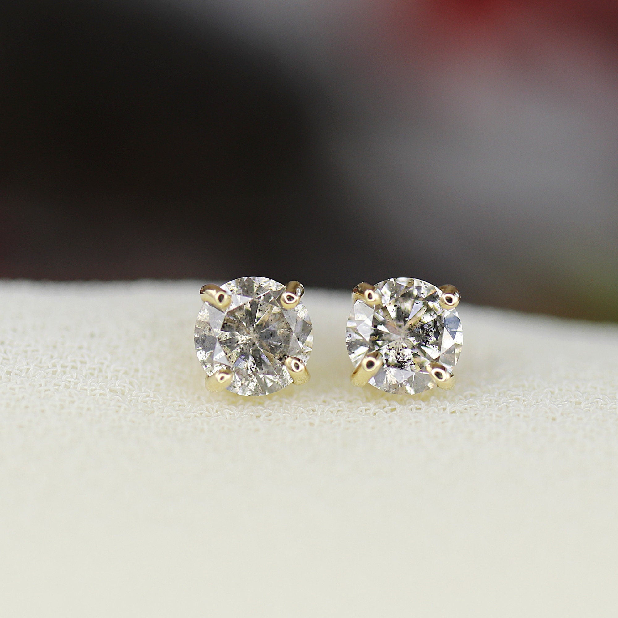 0.20 Ct Grey Diamond Earrings 14k Gold