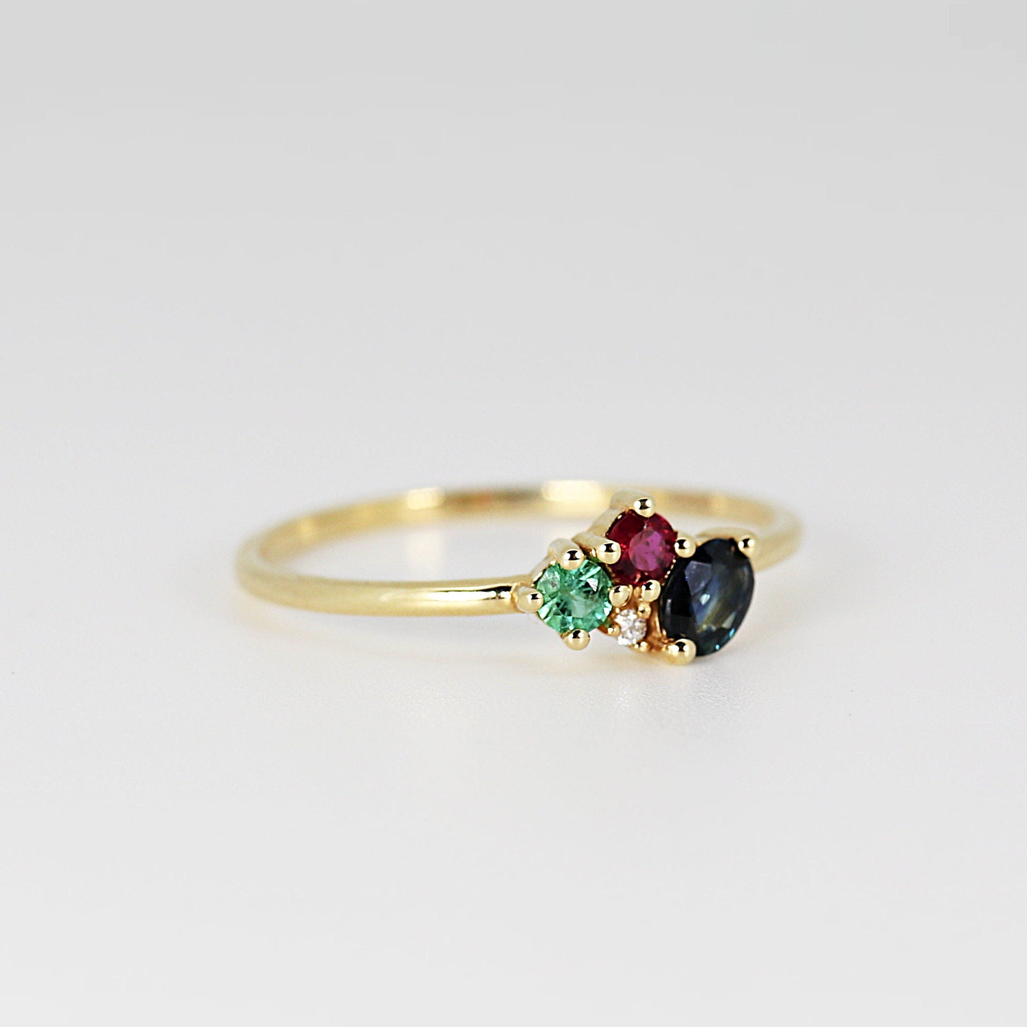 Four Stones Cluster Ring, Sapphire Cluster Ring, Multi Gemstone Ring - Melt'm Jewelry