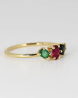 14k Gold Cluster Ring, Multi Gemstone - Sapphire & Emerald & Ruby