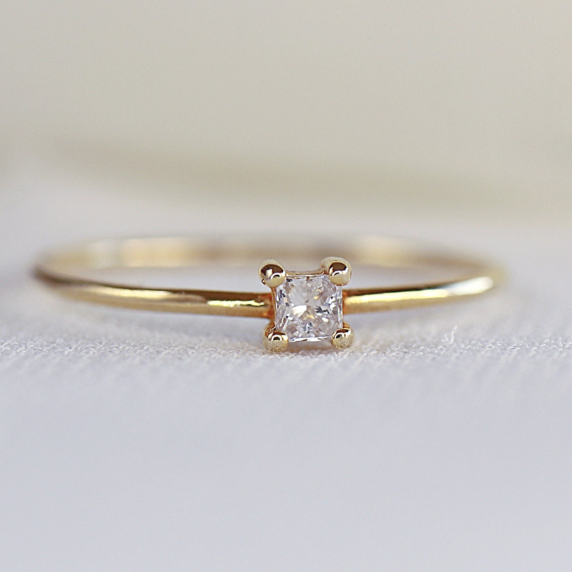Dainty Princess Cut Diamond Stacking Ring - Melt'm Jewelry