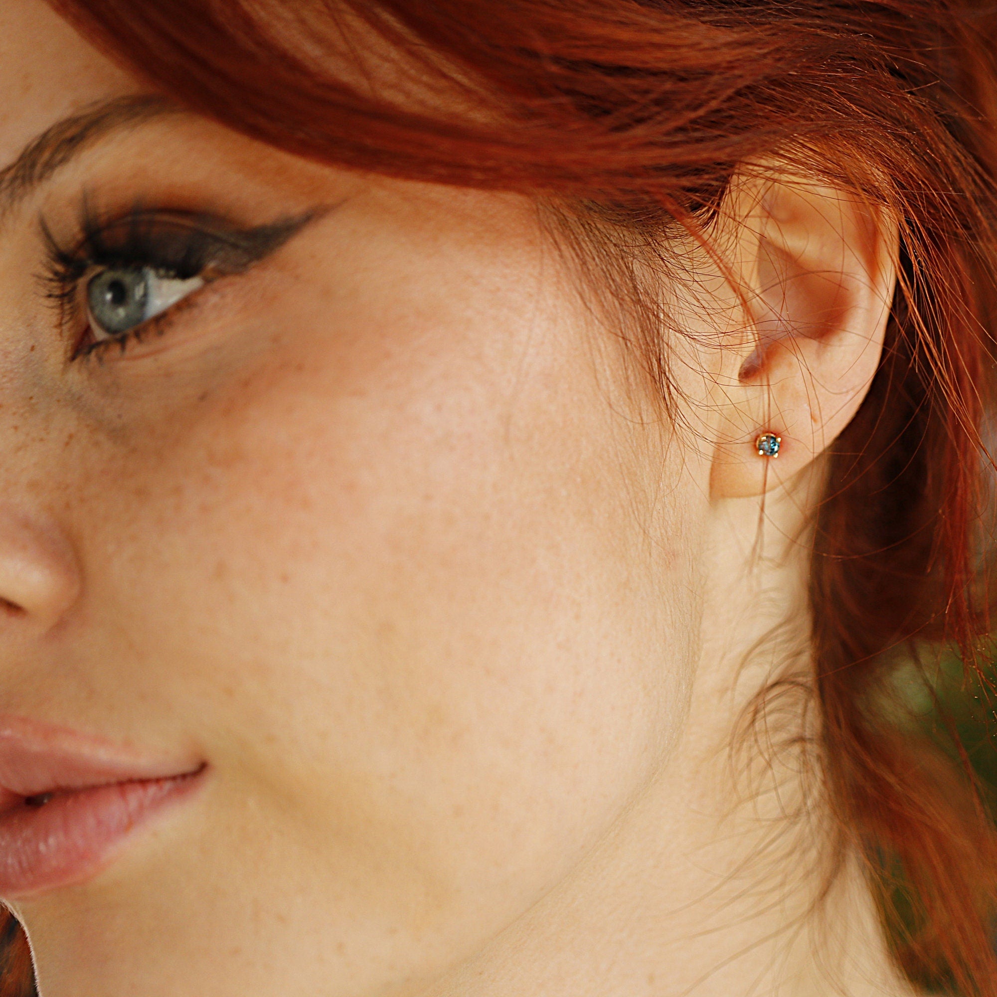 Blue Diamond Earrings 14k Gold (SINGLE or PAIR) - Melt'm Jewelry
