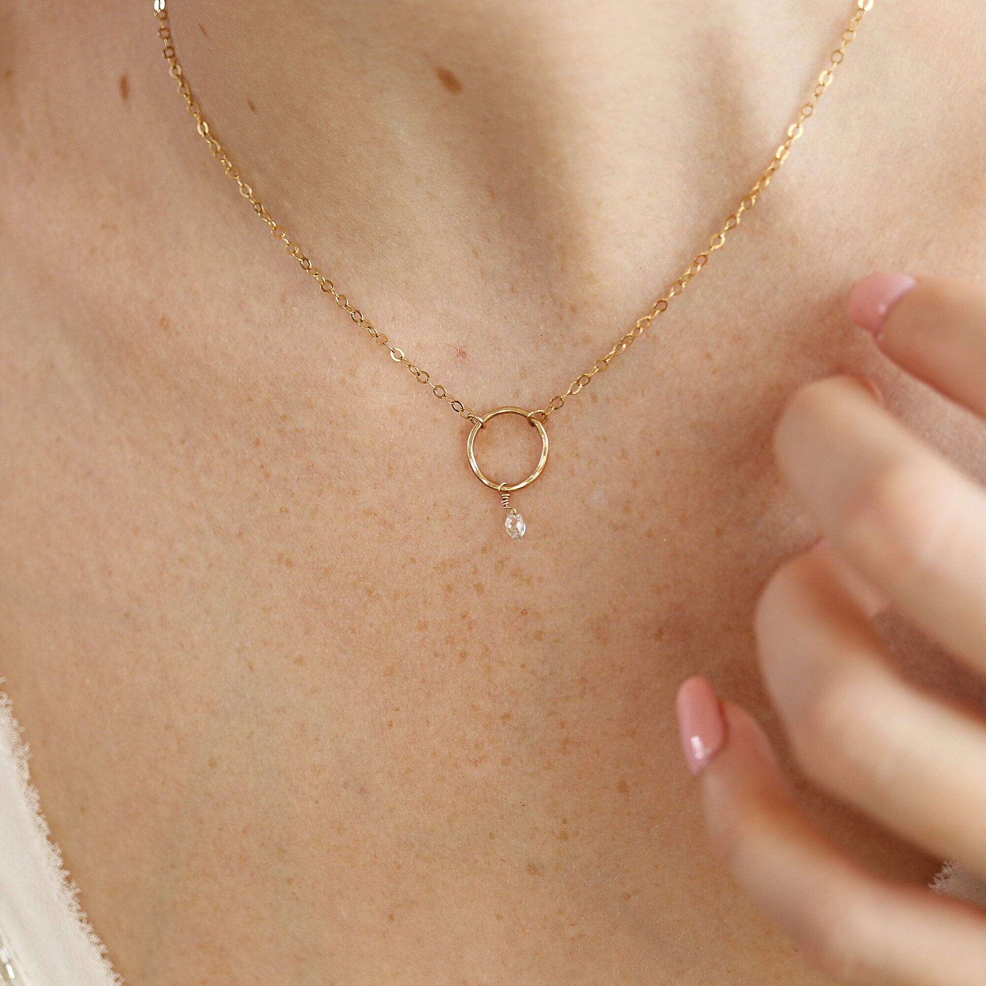 Diamond Briolette Necklace in 14k Solid Yellow Gold