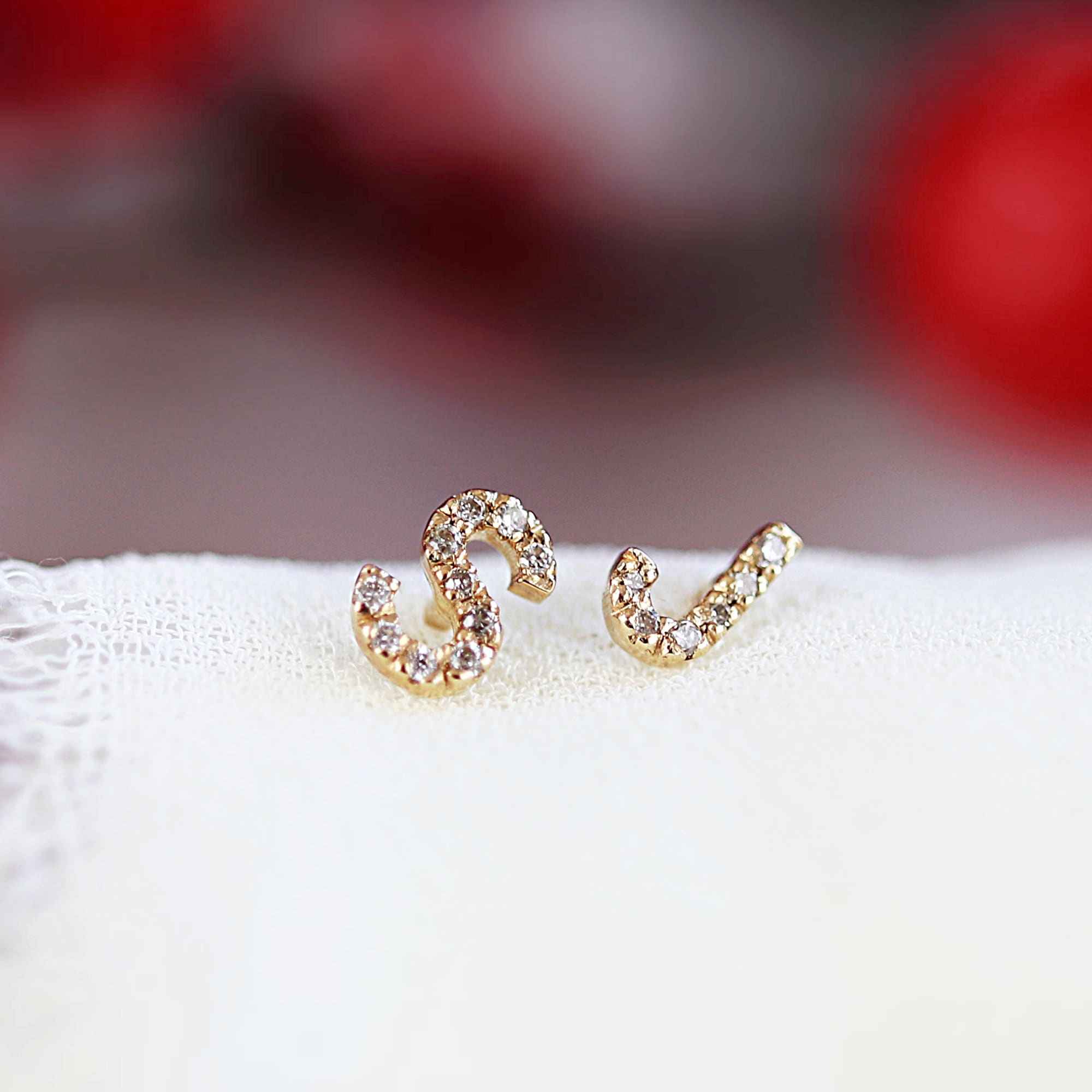 Diamond Initials Stud Earrings in 14k Gold (SINGLE or PAIR) - Melt'm Jewelry