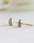 Cute Diamond Heart Earrings, 14k Solid Gold Diamond Screw Studs