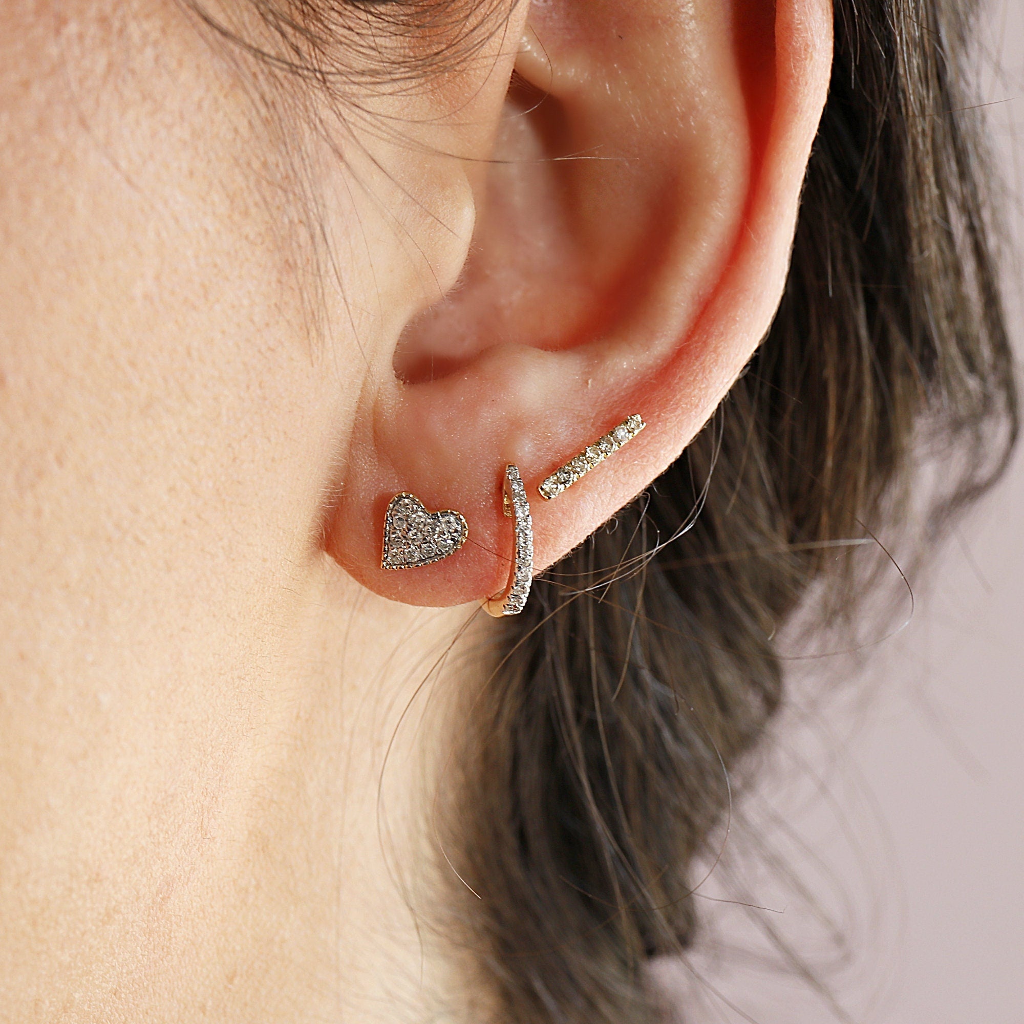 Cute Diamond Heart Earrings (SINGLE or PAIR)