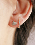 Cute Diamond Heart Earrings, 14k Solid Gold Diamond Screw Studs