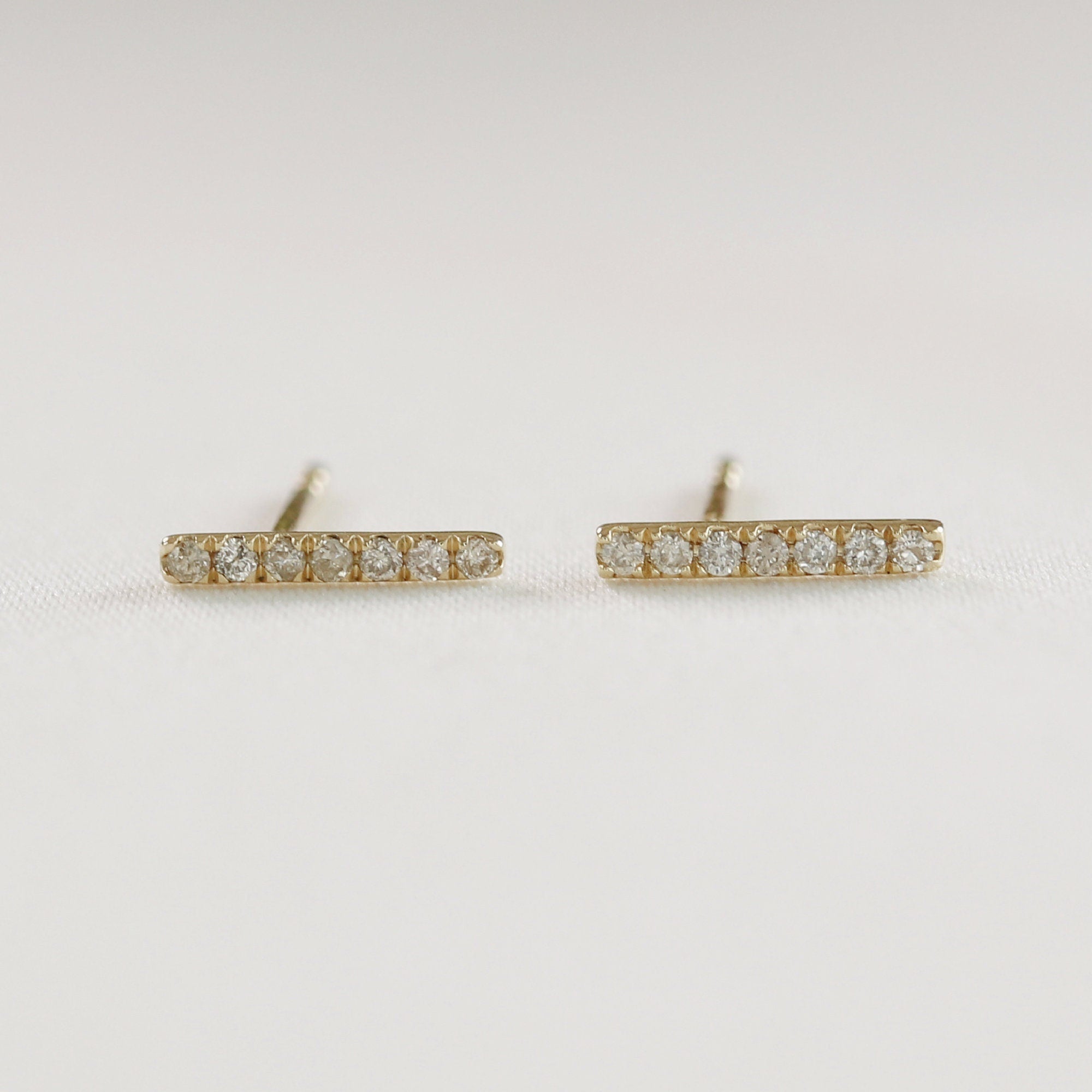 Diamond Bar Earrings in 14k Gold (SINGLE or PAIR) - Melt'm Jewelry