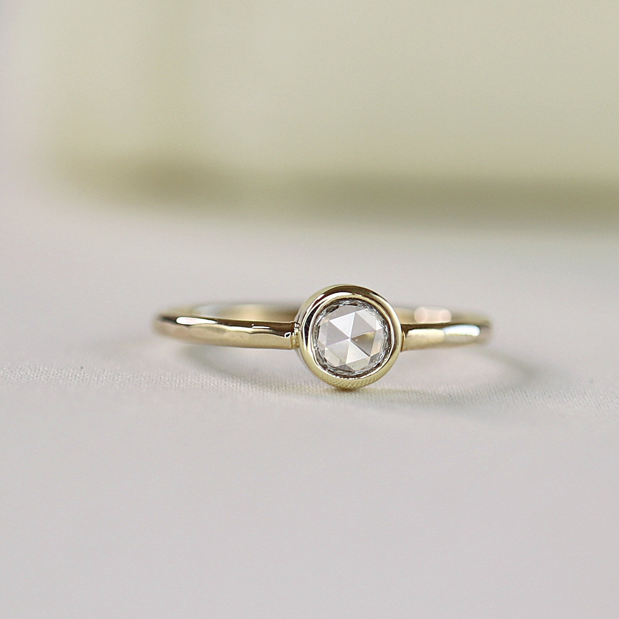 Round Rose Cut Clear Diamond Ring,