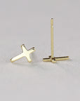 14k Solid Gold Cross Stud Earrings (SINGLE OR PAIR)