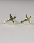 14k Solid Gold Cross Stud Earrings (SINGLE OR PAIR)