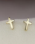 14k Solid Gold Cross Stud Earrings (SINGLE OR PAIR)