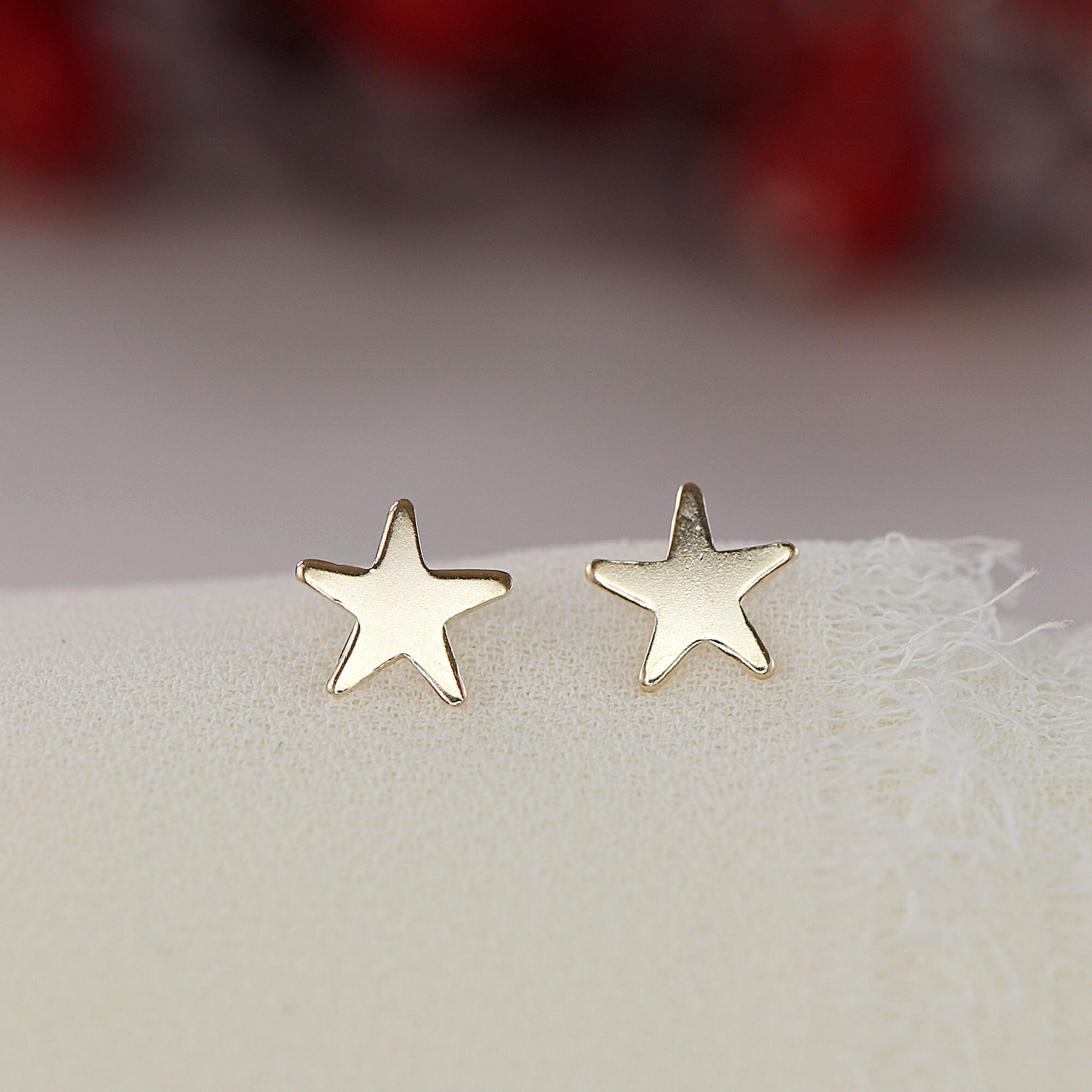 Tiny Star Studs 14k Solid Gold, Second Hole Studs