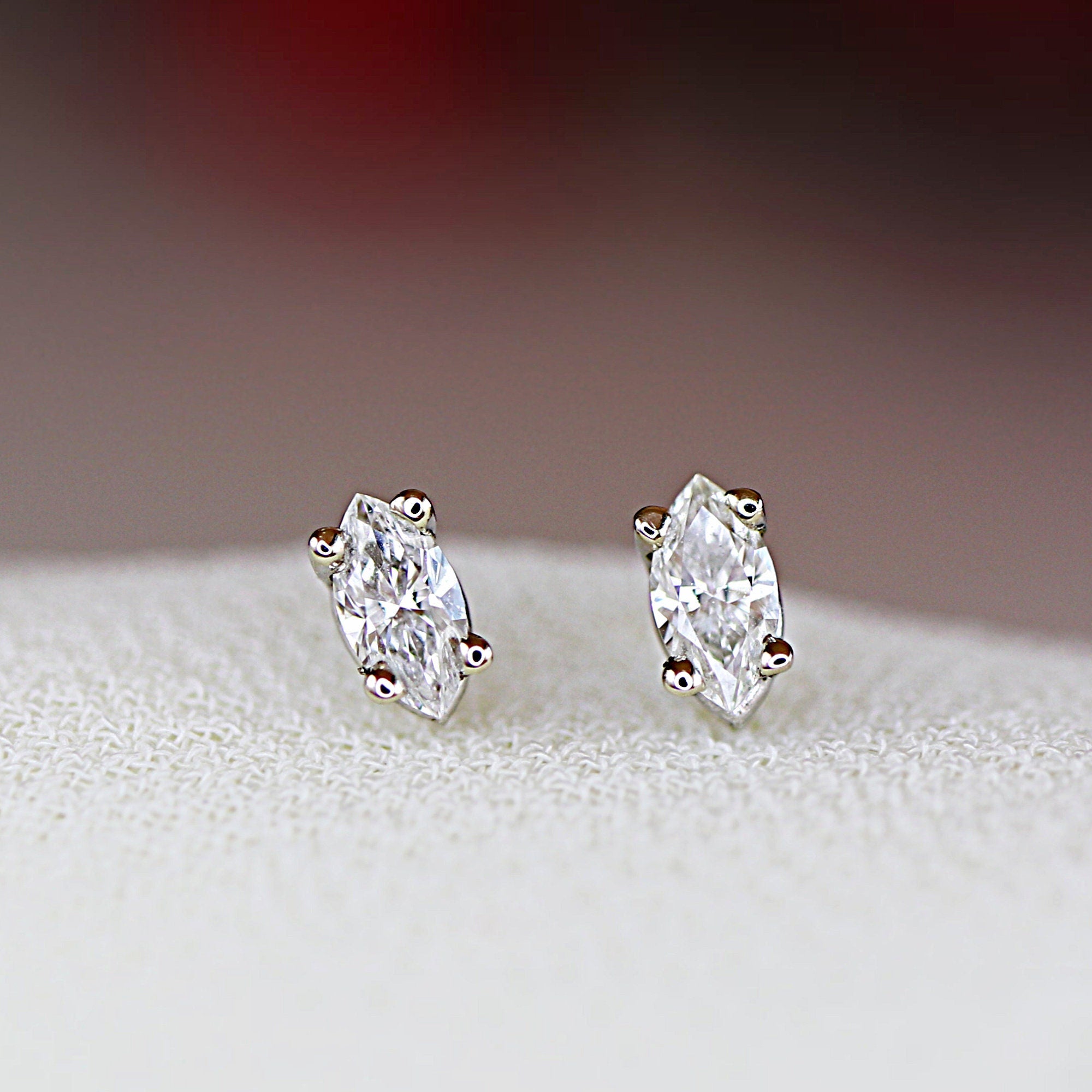 Marquise Diamond Stud Earrings, 0.14 ct VS Diamond Earrings 14k Solid Gold