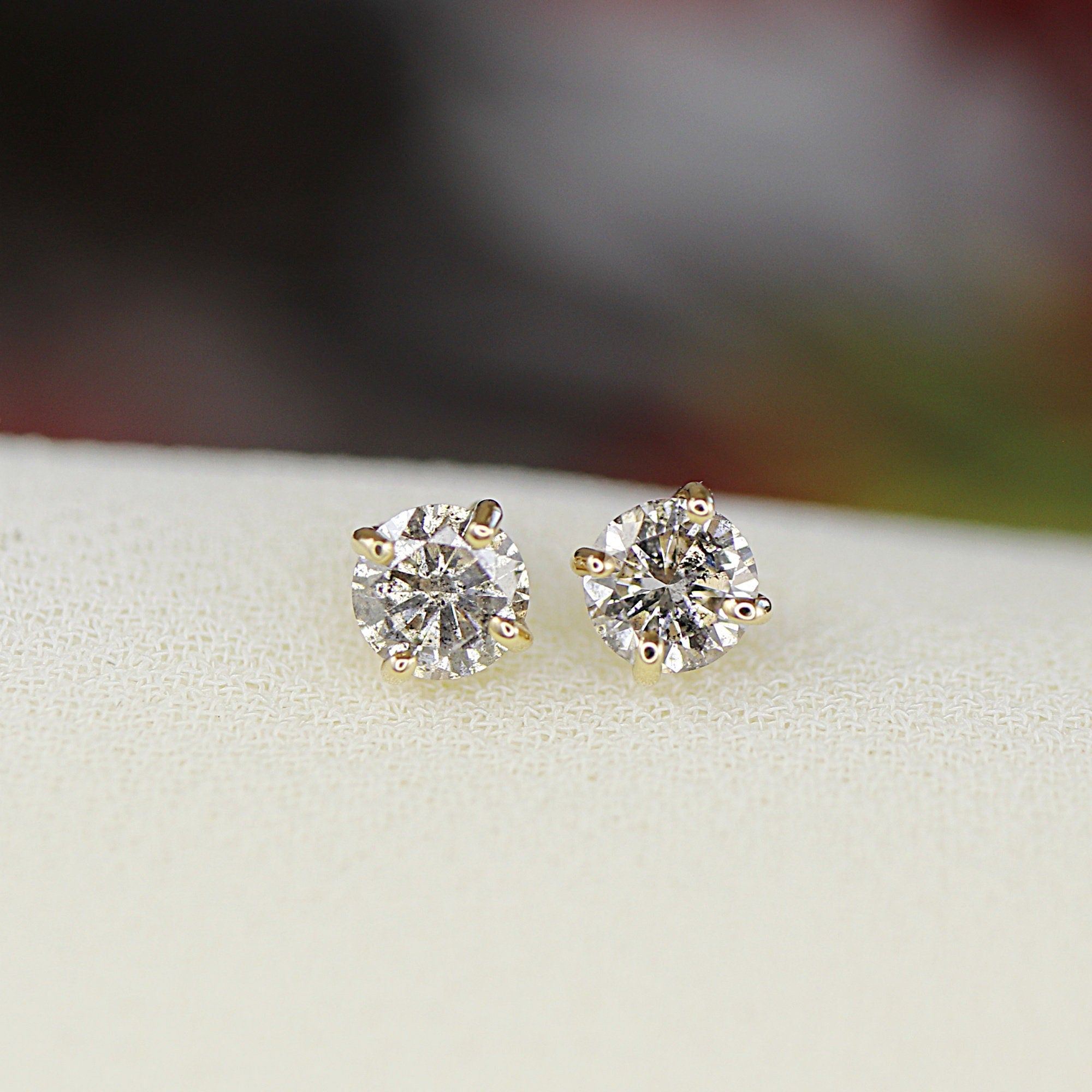 0.20 Ct Grey Diamond Earrings 14k Gold