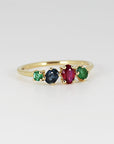 14k Gold Cluster Ring, Multi Gemstone - Sapphire & Emerald & Ruby