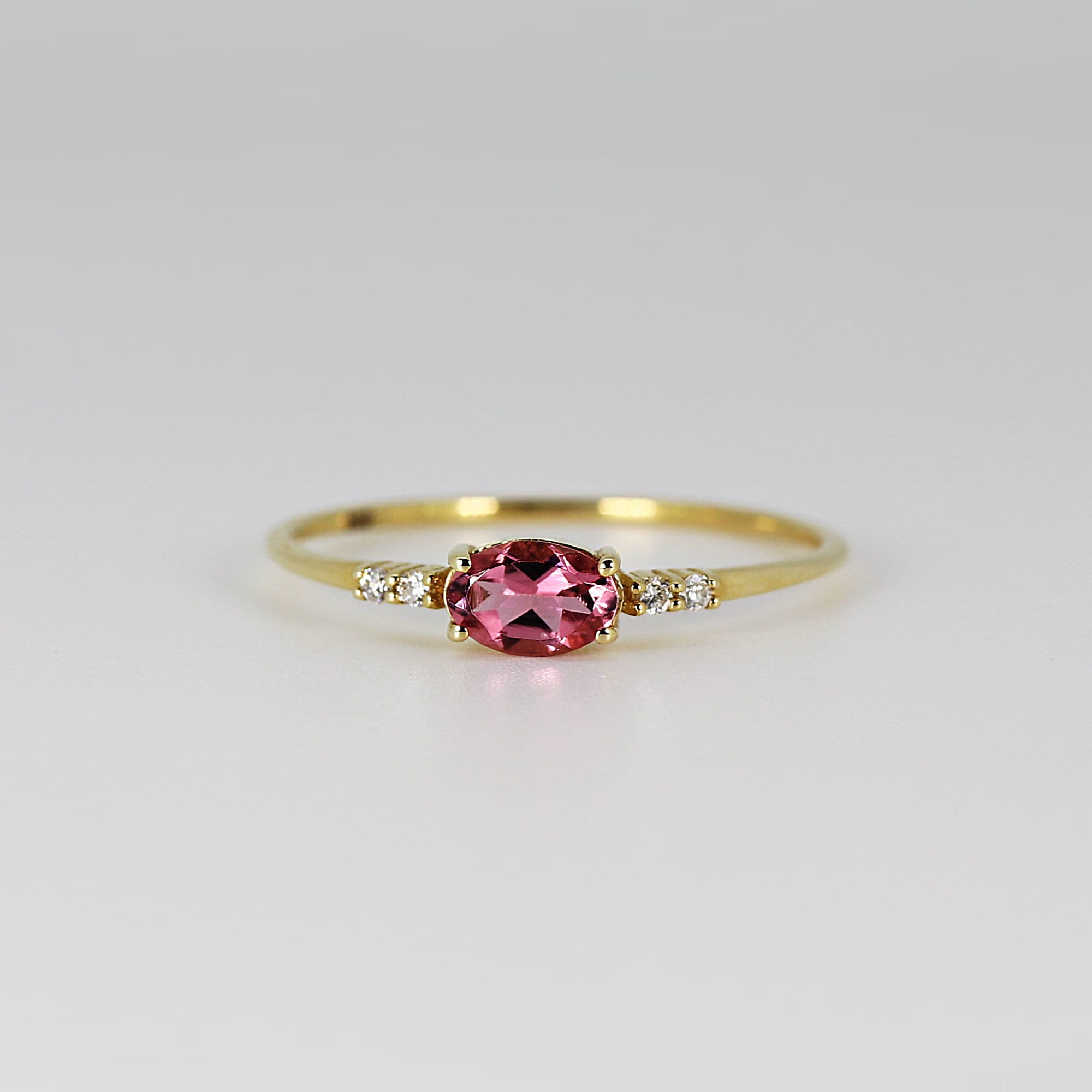 Pink Tourmaline Birthstone Ring 14k Solid Gold