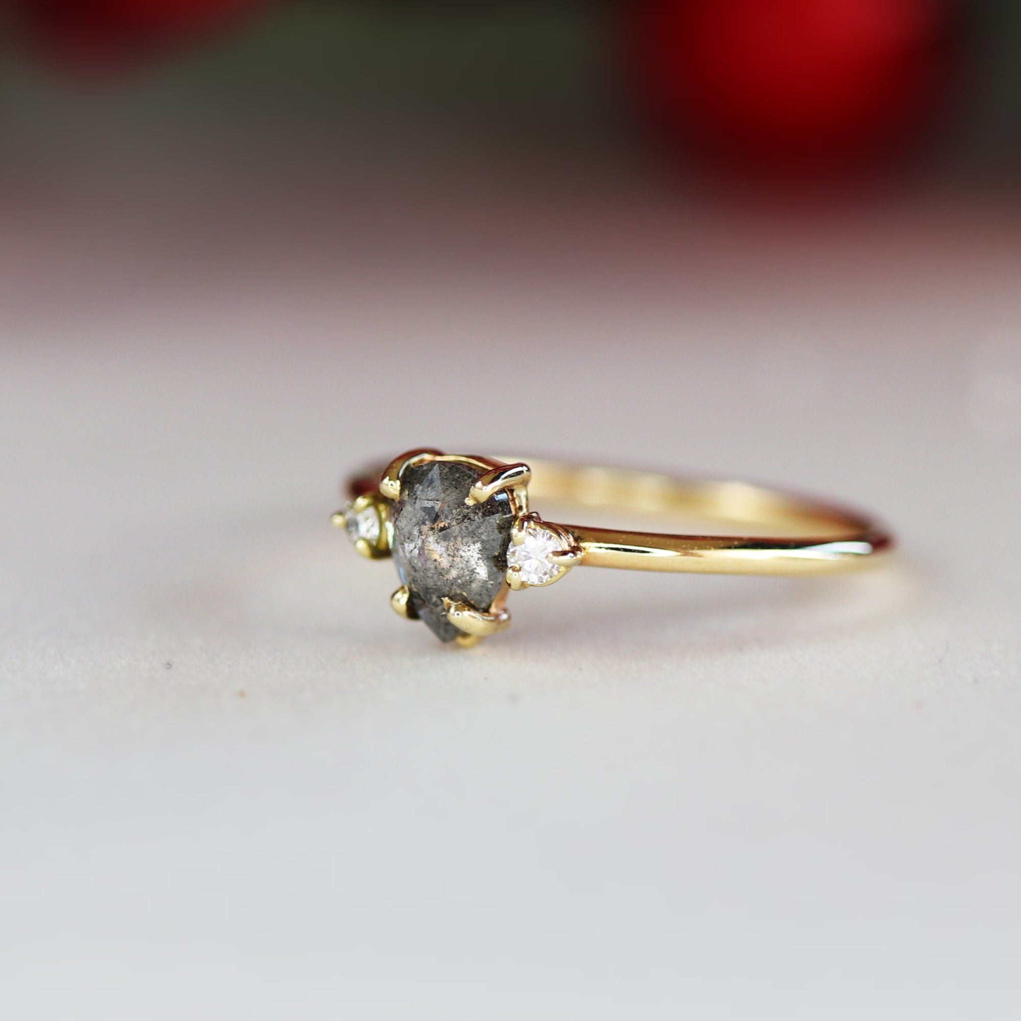 Pear Salt and Pepper Diamond Ring