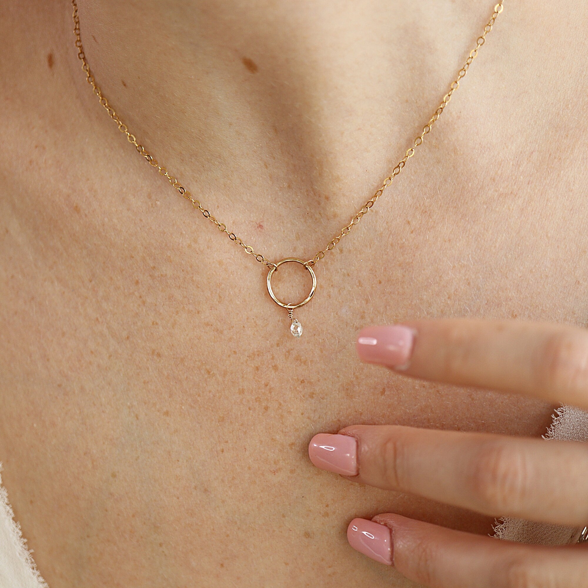 Diamond Briolette Necklace in 14k Solid Yellow Gold