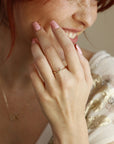 Genuine Diamond Crescent Moon Ring in 14k Gold