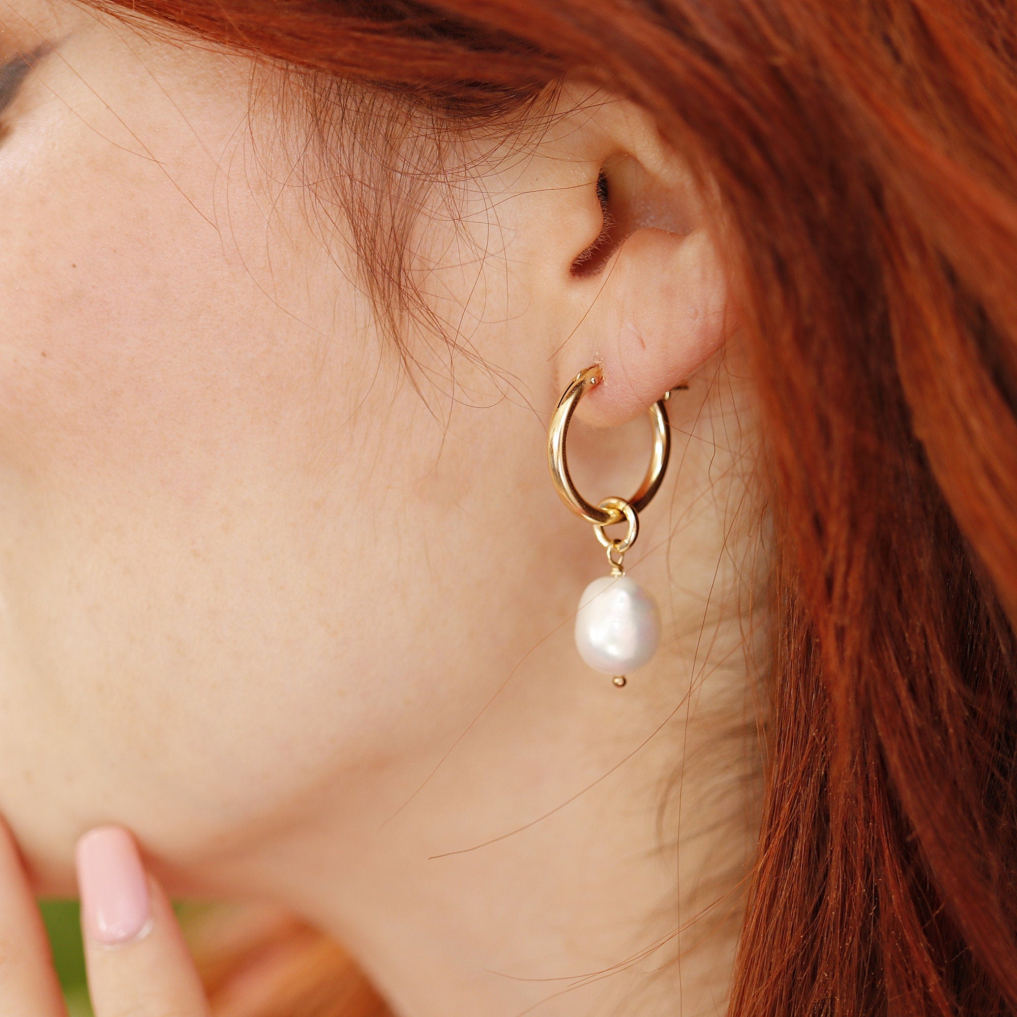 Gold Filled Pearl Hoop Earrings