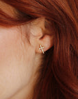 14k Yellow Gold Diamond Cross Earrings