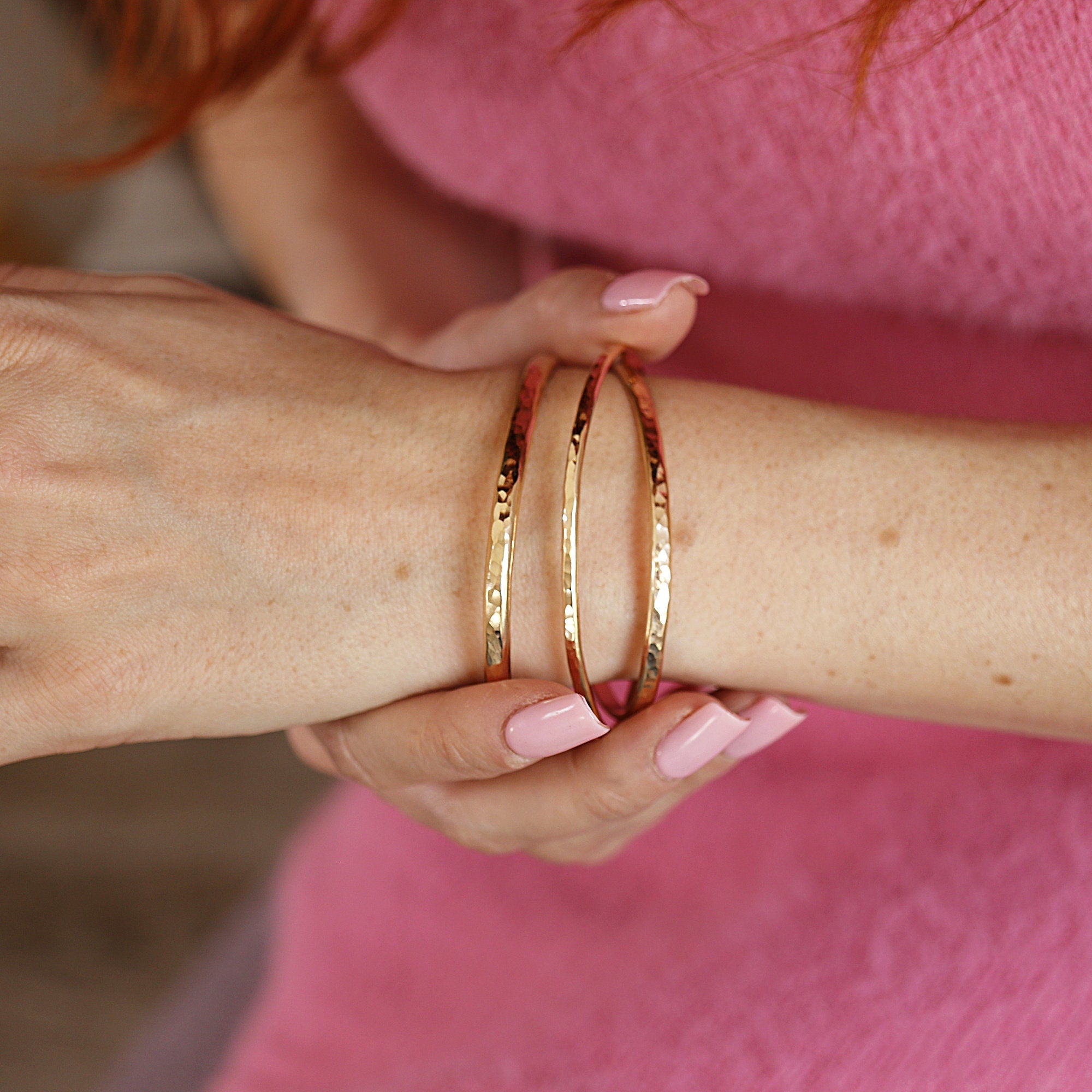 Gold Open Cuff Bracelet - Thick Hammered Gold Filled Bangles