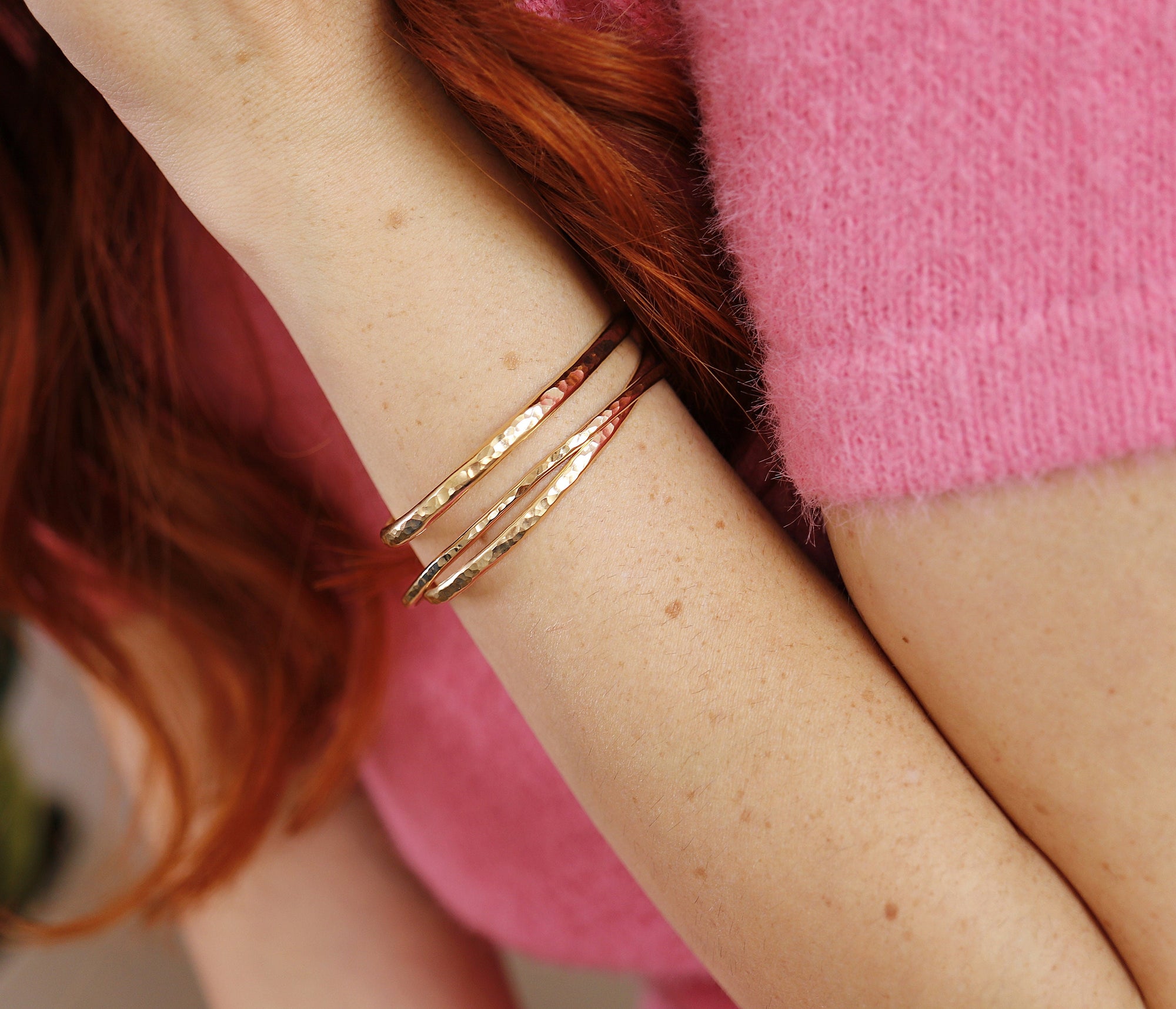 Gold Open Cuff Bracelet - Thick Hammered Gold Filled Bangles